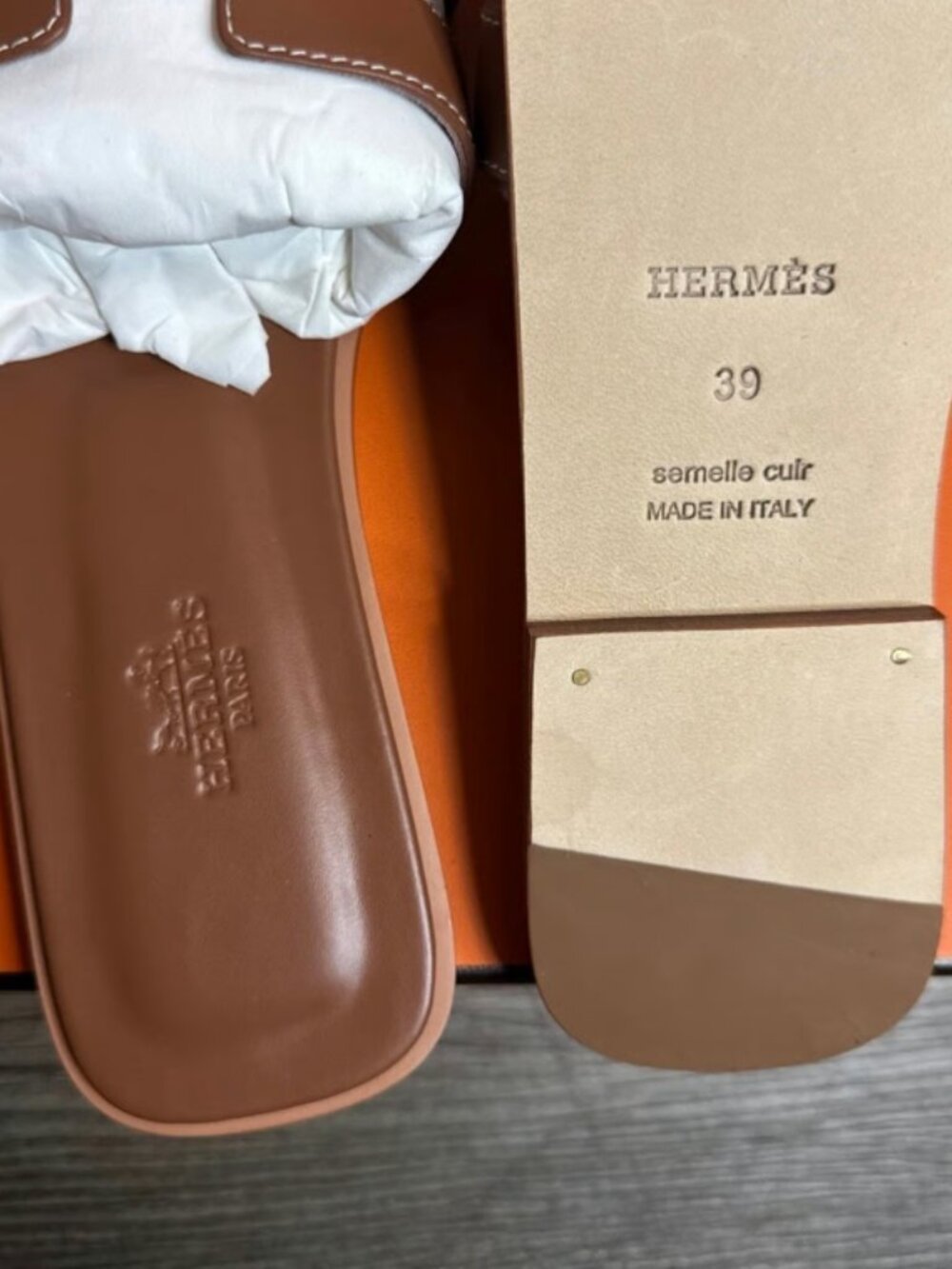 Brown Oasis Slide Sandals - Women's Leather Slides - Picture 6 of 8